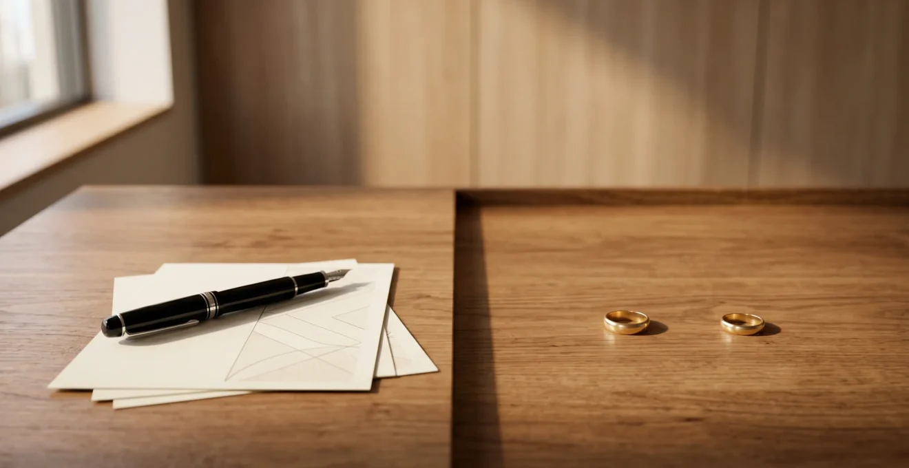 Illustration symbolique représentant les enjeux juridiques et patrimoniaux d'une clause bénéficiaire lors d'un divorce