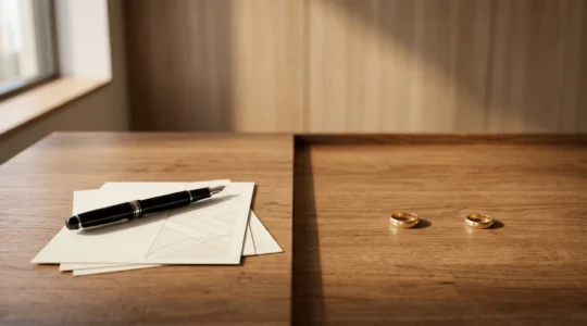 Illustration symbolique représentant les enjeux juridiques et patrimoniaux d'une clause bénéficiaire lors d'un divorce