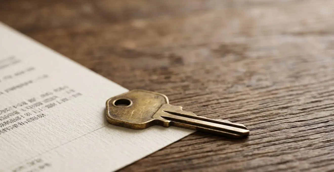 Document notarié et clés de maison symbolisant une transmission immobilière familiale sous surveillance fiscale