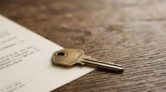 Document notarié et clés de maison symbolisant une transmission immobilière familiale sous surveillance fiscale