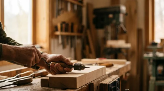 Gros plan sur des mains en train de bricoler avec précaution dans un atelier domestique bien éclairé